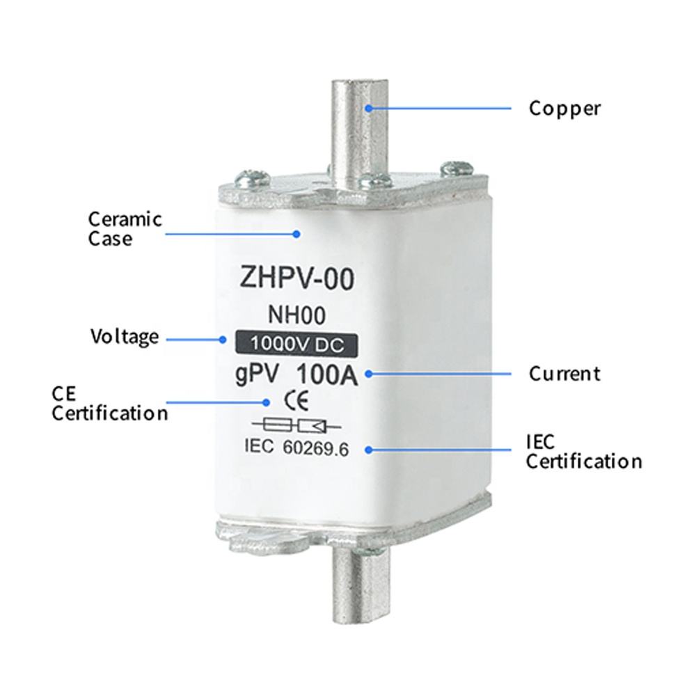 NH00-1000V IEC Mababang Voltage Photovoltaic Knife Fuse Plastic 80A 6ka Breaking Capacity